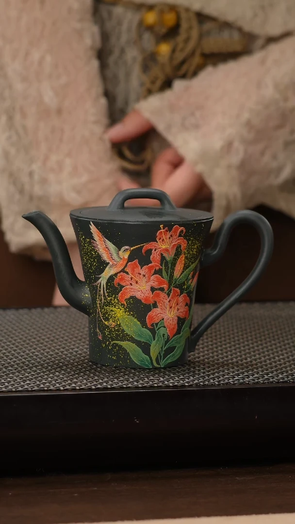 茶壶紫砂墨绿泥泥绘高汲直梦幻版180cc