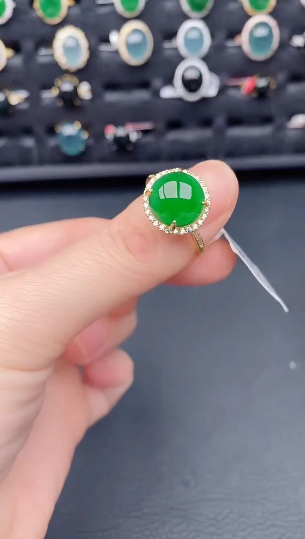 银S925镶嵌戒指翡翠天然a货翡翠74