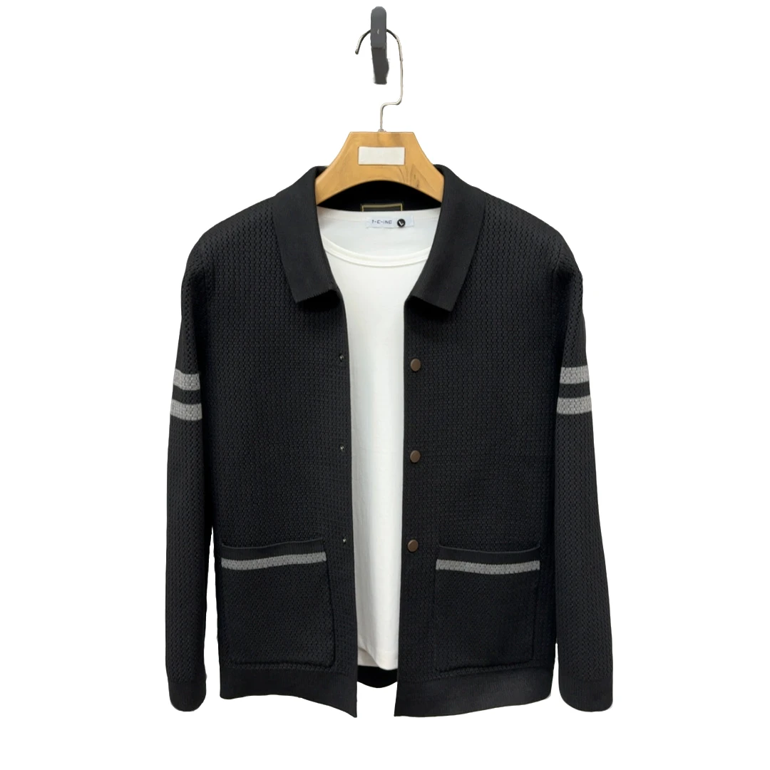 秋季新款8084男士休闲时尚百搭轻奢翻领针织开衫上衣外套