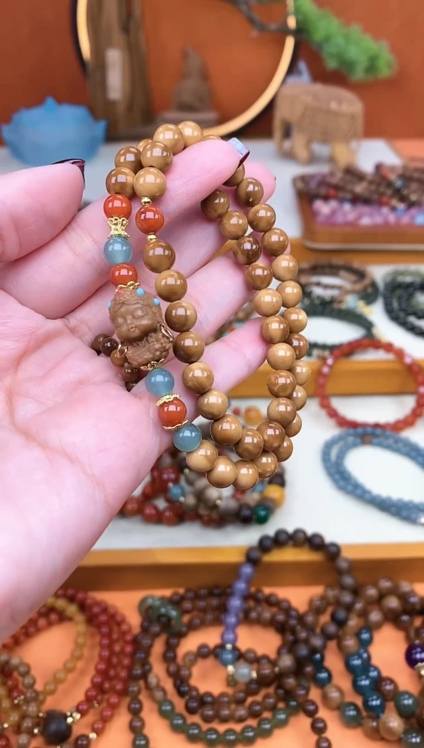 【闪购商品】库克手串未镶嵌库克菩提双圈蓝水南红度母手串