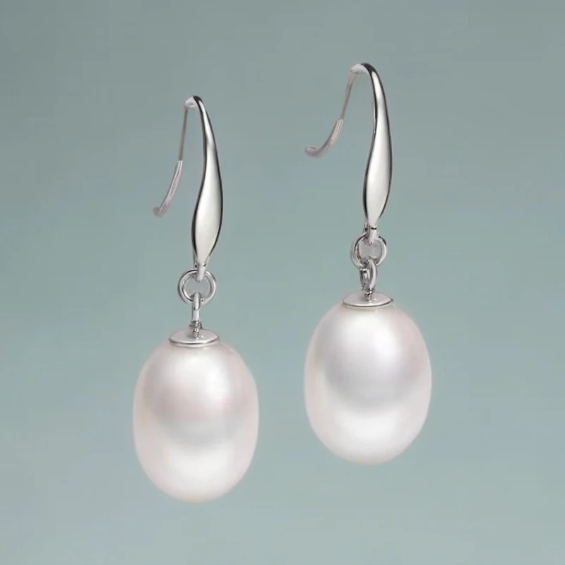 925银耳饰 珍藏版11-12mm大米珠形状 925纯银耳坠  法式轻奢精致