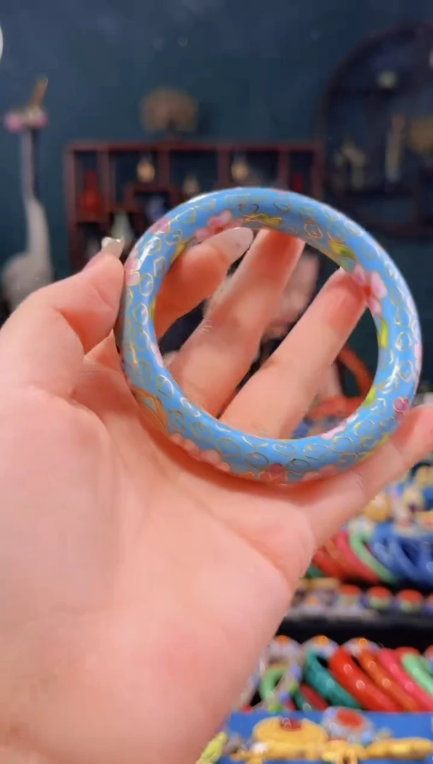 景泰蓝棍镯粗天蓝色圈口55-60