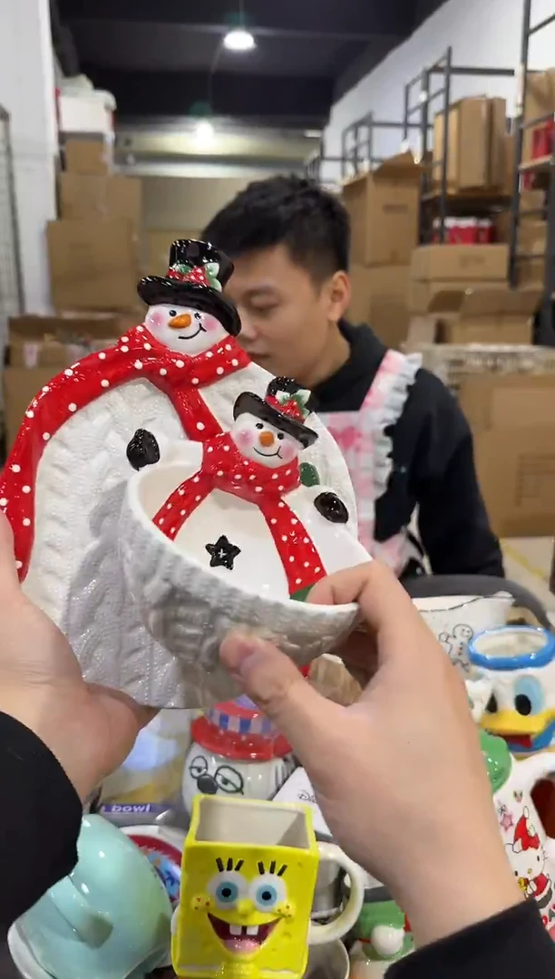瓷片原盒雪人盘加雪人碗