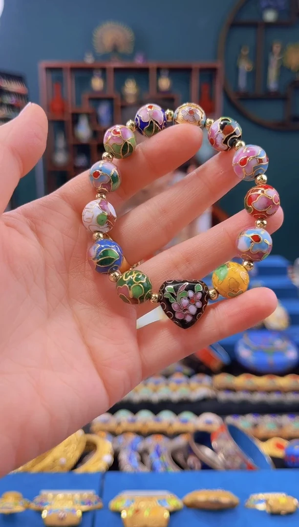 非遗景泰蓝手串 黑桃心