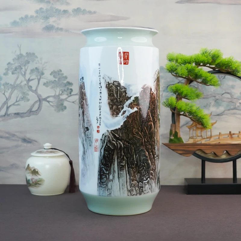 【百善瓷业】粉彩《黄山四千仞》瓷瓶-GH