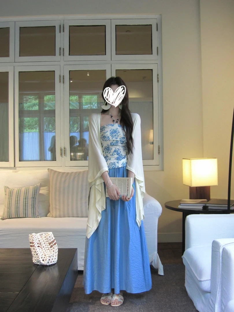 【岚月】夏季禅意松弛挂脖抹胸上衣+半裙女气质慵懒感国风日常穿搭