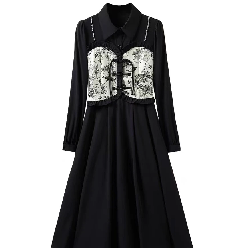 GEYAO春季显瘦气质国风款式百搭时尚女装连衣裙假两件ZB25C529