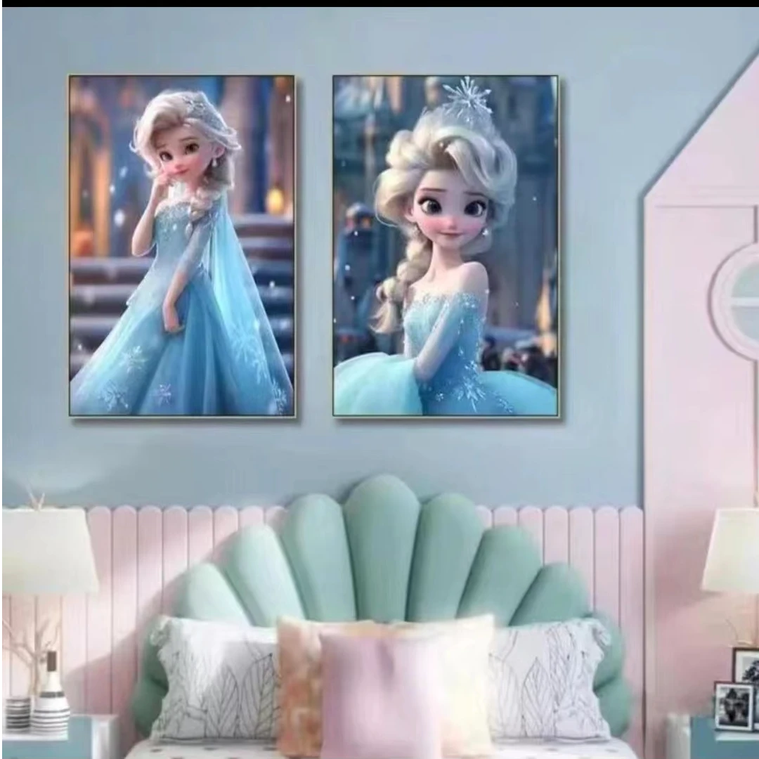 爱莎公主儿童房挂画冰雪奇缘女孩卧室艾莎装饰画迪士尼城堡壁画