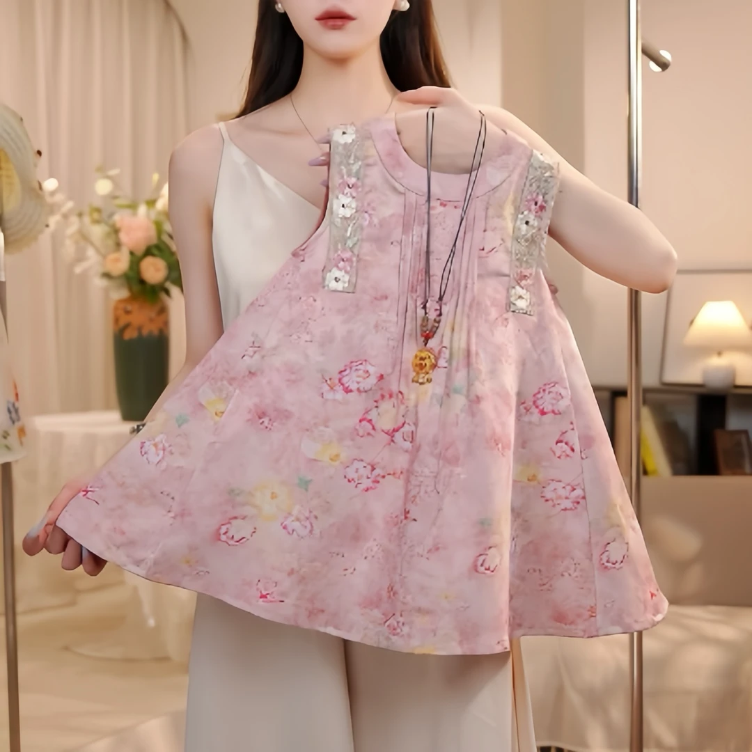 【云梦海棠】夏季女童新款中式风宽松无袖背心裙公主连衣裙25268