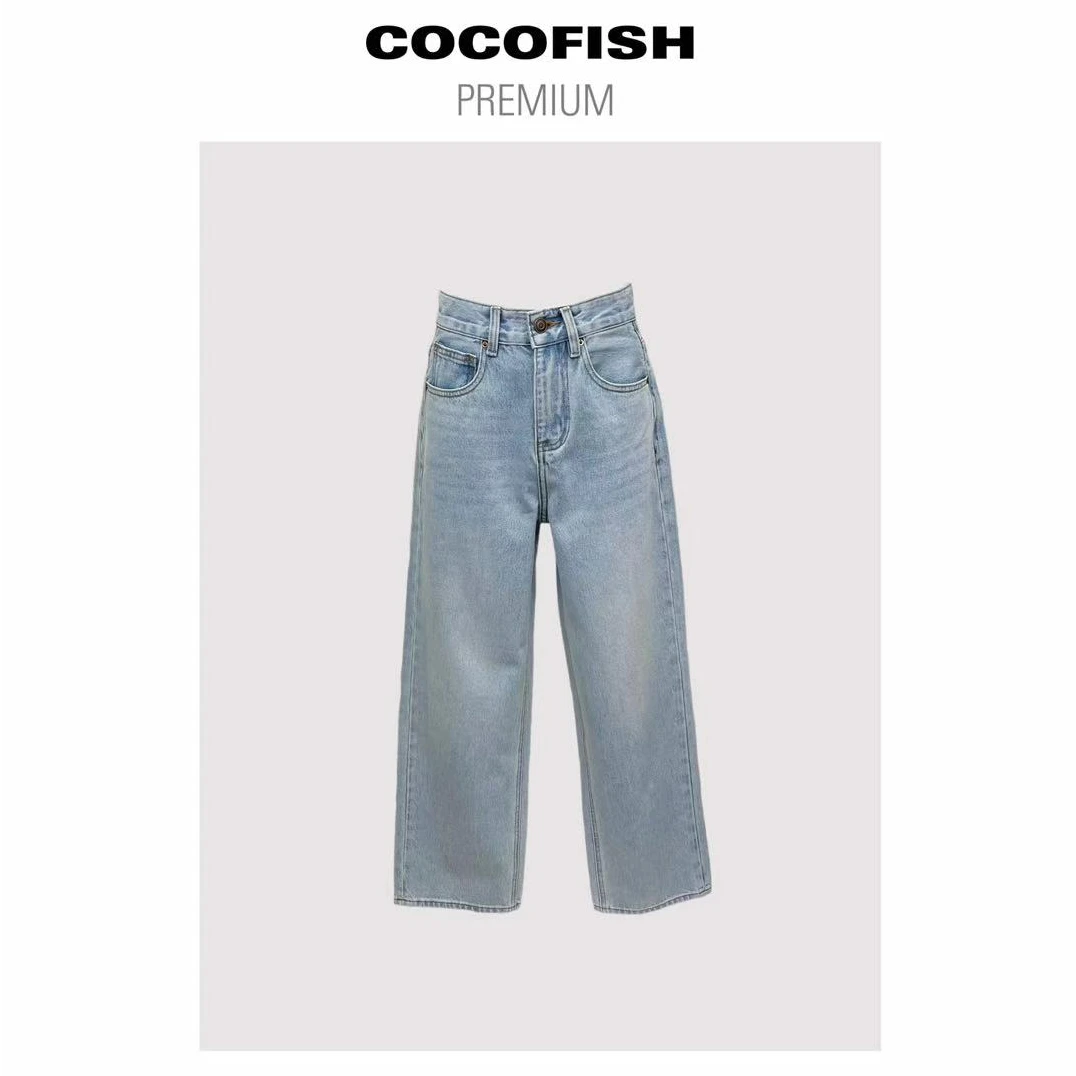 春季新款浅蓝色高腰显瘦水洗直筒阔腿牛仔裤#16118