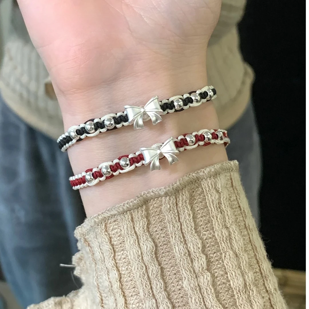 足银手链 足银 999 蝴蝶结手绳在逃公主蝴蝶配饰情侣送礼手工编织