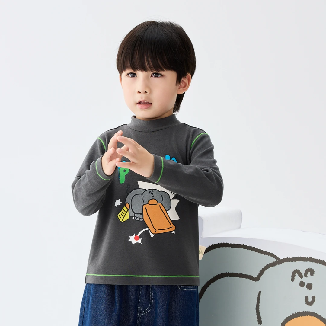 马拉丁儿童T恤25冬装新款男童女童小童弹力绷缝半高领T恤