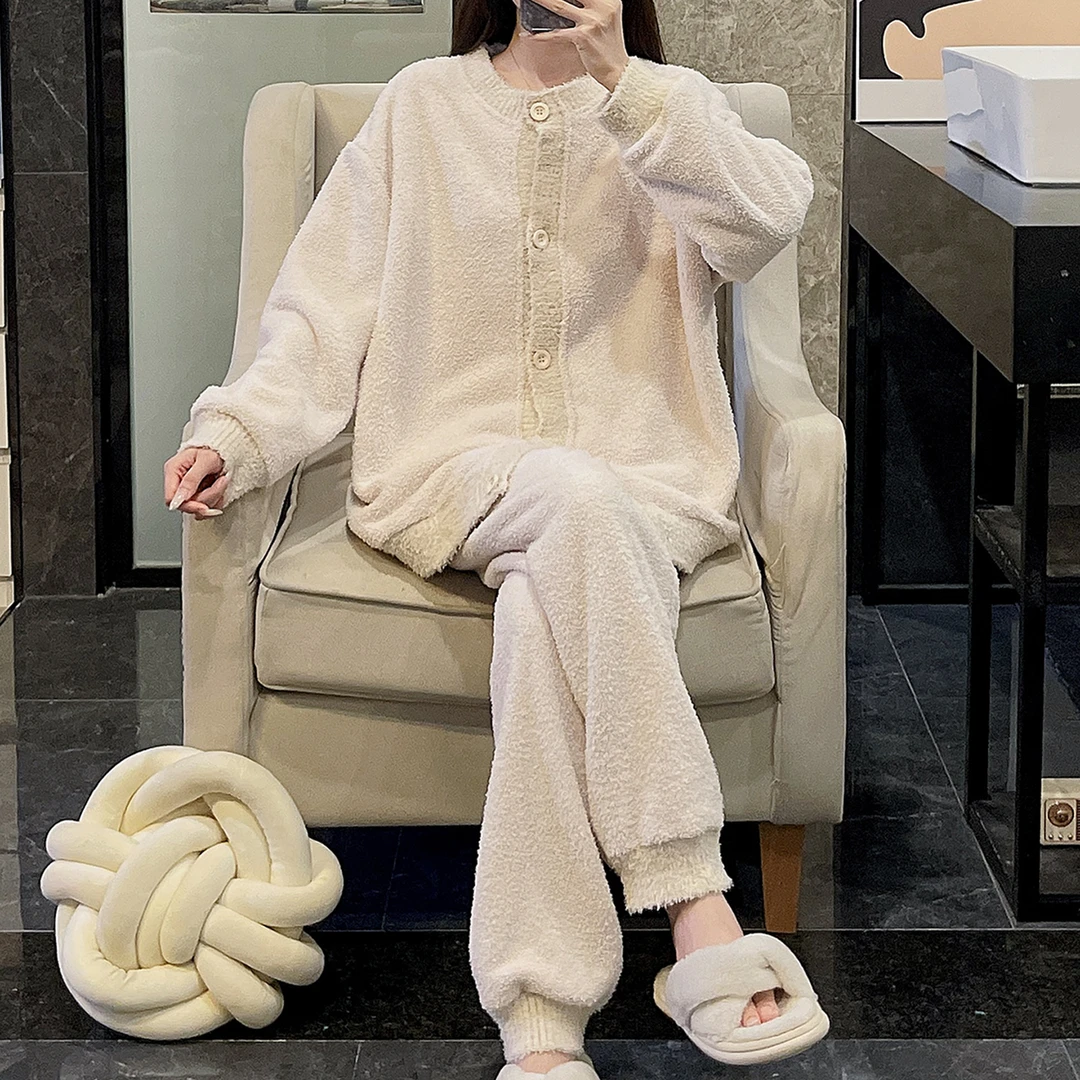 JODEBENFOT约蒂宾弗珊瑚绒睡衣女秋冬季加厚仿半边绒套装冬家居服