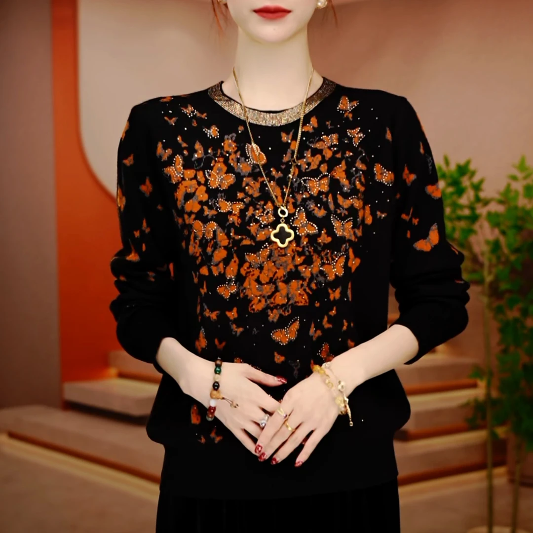 Y250387-秋冬新款抗起球高端显瘦减龄洋气宽松女士气质时尚套头