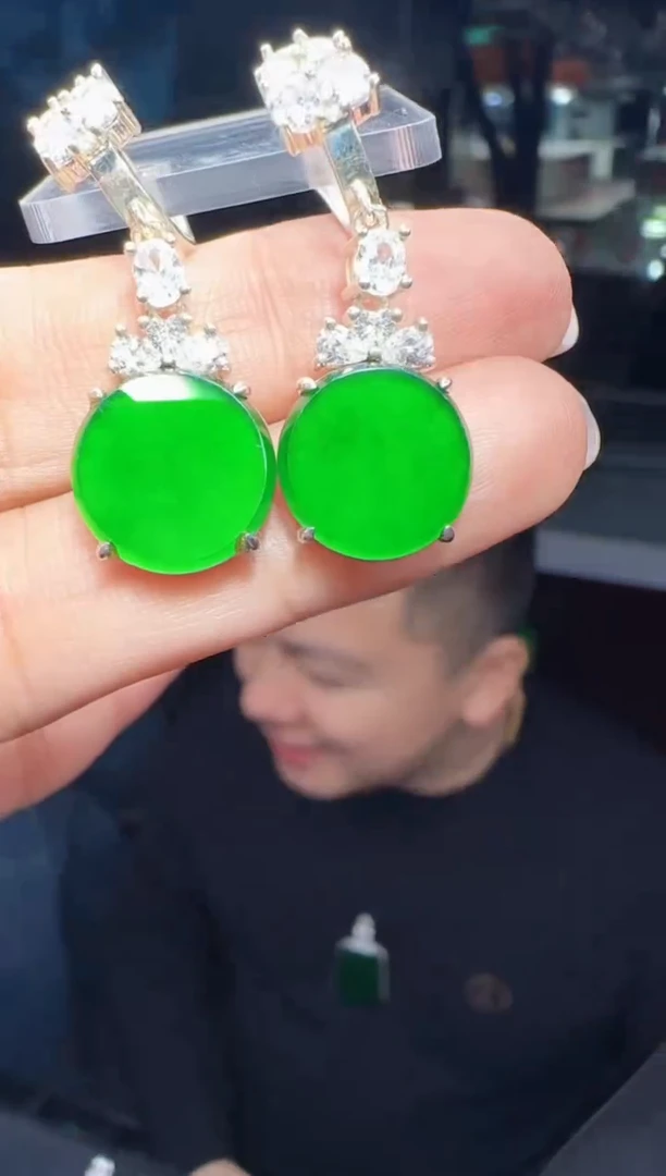 未镶嵌定制翡翠翡翠耳环153