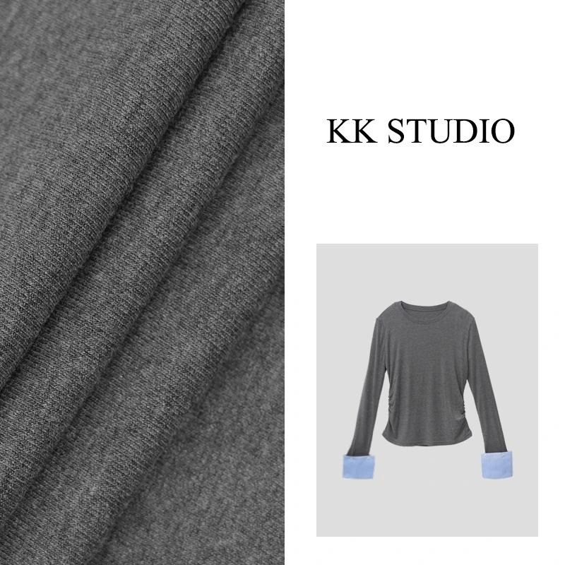 淇老板KK  studio2025春季新款小众设计收腰显瘦长袖拼接上衣8763