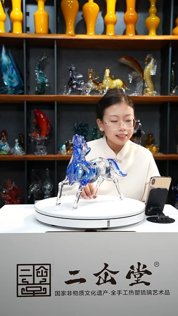 手工艺品琉璃蓝色奔马