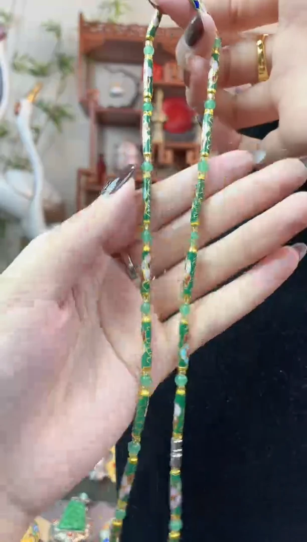 非遗手工景泰蓝竹节项链绿色