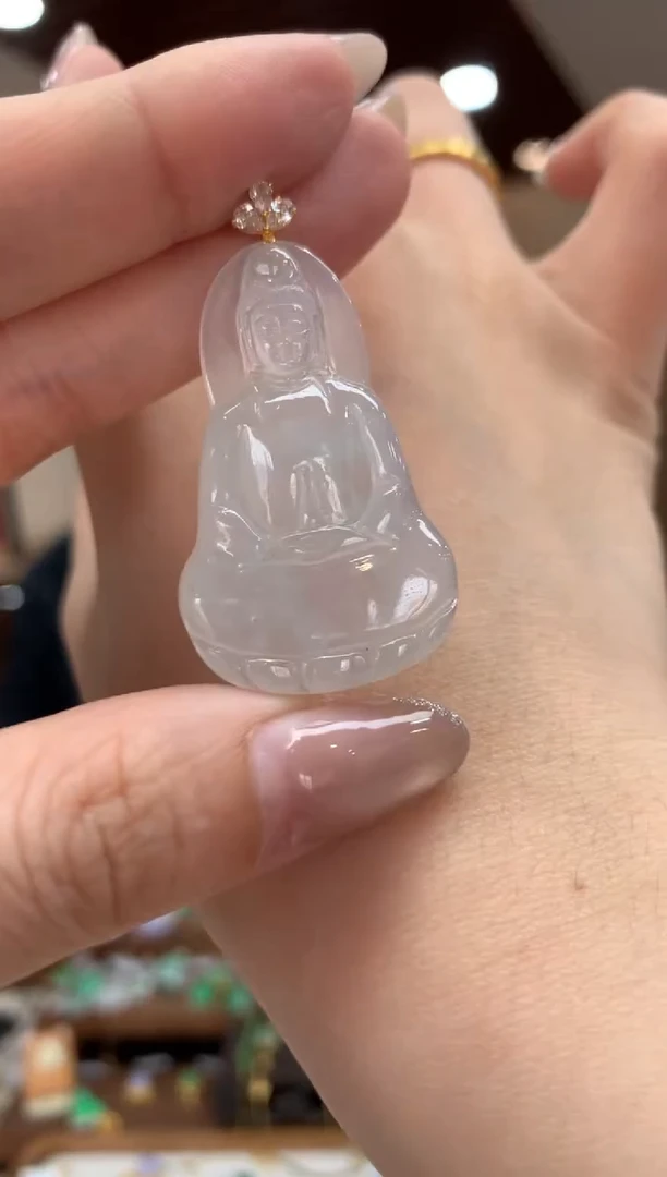 吊坠(不含链)18K金镶嵌翡翠观音