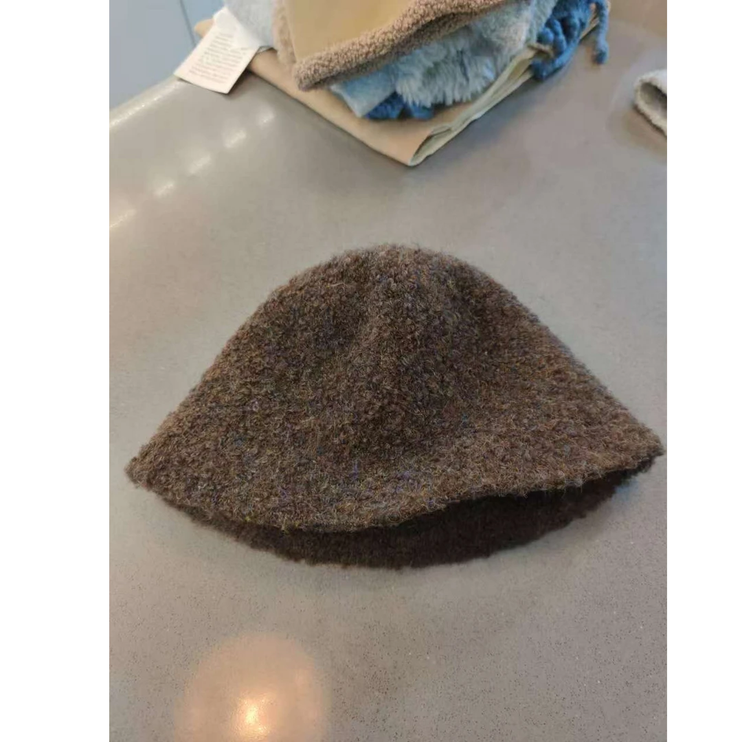 驼色画家彩色设计感显脸小帽子针织毛呢渔夫帽秋冬--孤品捡漏