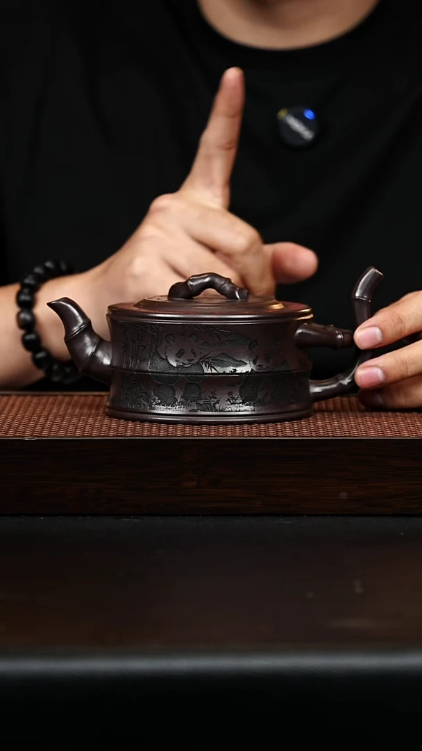 茶壶紫砂宜兴紫砂 竹段壶 老紫泥5866