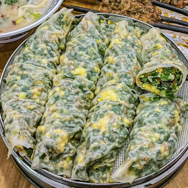 【妈妈做的味道】河南手工菜蟒纸皮菜龙早餐韭菜鸡蛋素三鲜馅即食
