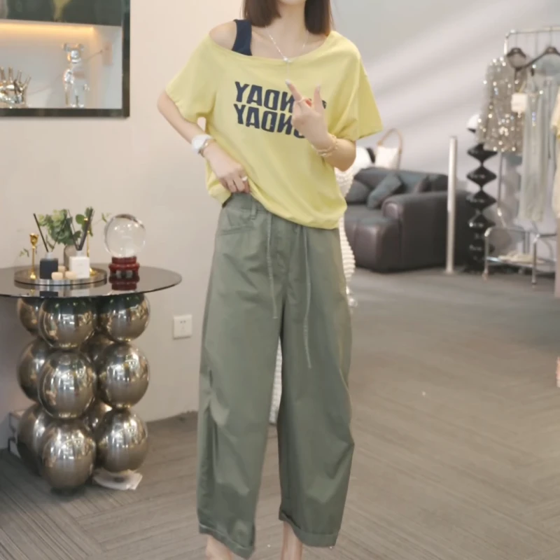 【懒人字母】2025新款时尚休闲气质T恤上衣+百搭休闲裤LK2503581