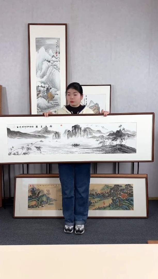 【闪购商品】国画手绘*漓江晨韵*52*172cm实木框