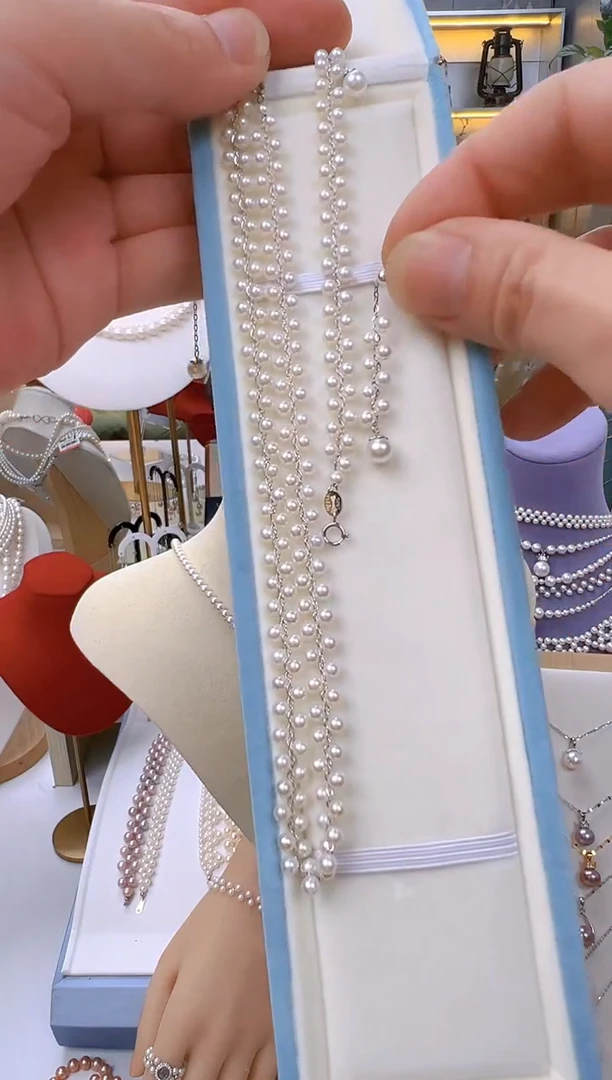 淡水珍珠银S925镶嵌项链清晨的露珠项链+手链+耳钉