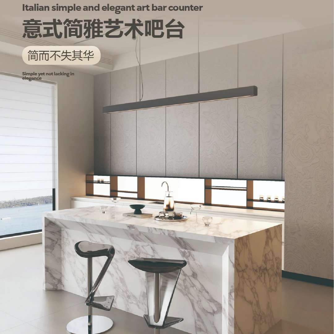 太花白意式岩板岛台餐桌一体家用中导倒台极简开放式厨房吧台桌