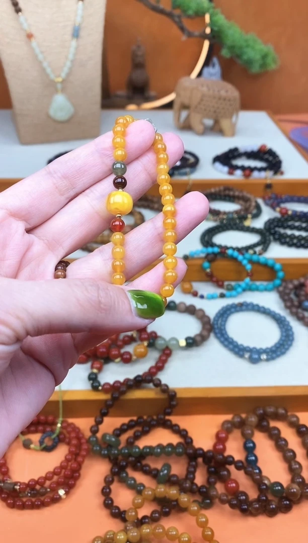 未镶嵌蜜蜡手链单圈蜜蜡和田南红手串