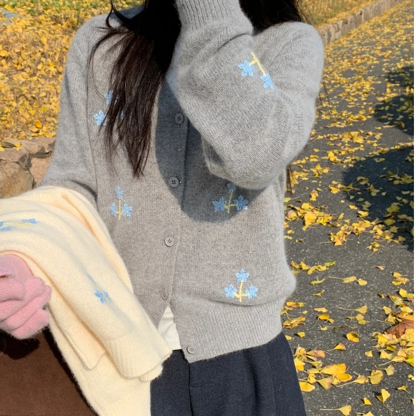 【素简.670131】秋冬新款线条雪花树开衫红人上新针织衫