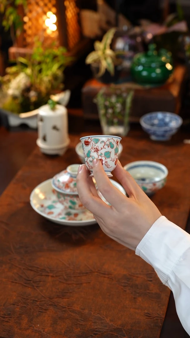 雨溪山房——红绿彩葫芦主人杯手工茶器高档复古016