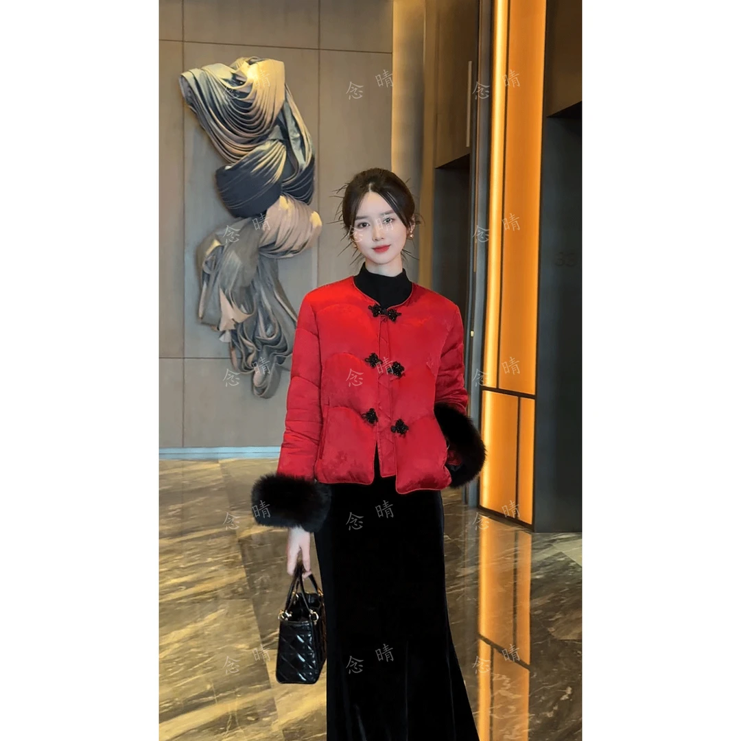【90白鸭绒】新中式百搭国风新款羽绒服90白鸭绒轻奢时尚狐狸毛袖