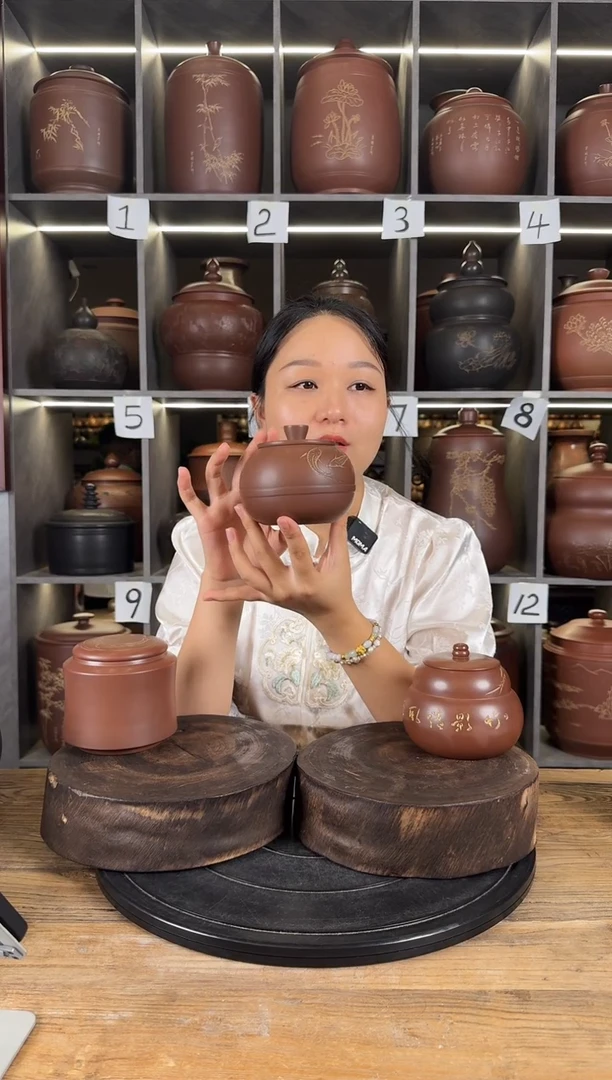 支**流本陶手作坭兴陶150克单个茶叶罐手工痕迹