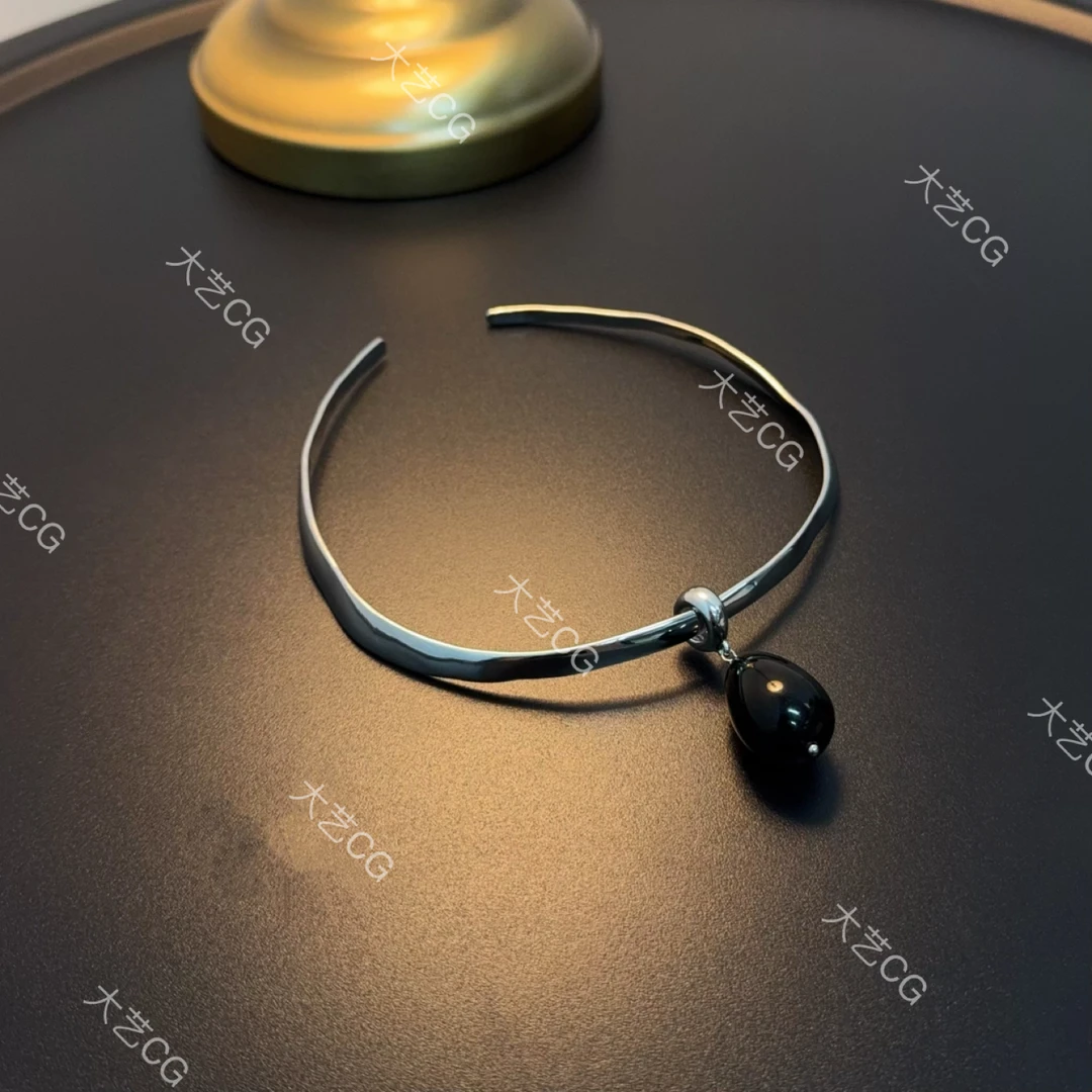 钛钢石英石吊坠 时尚复古风银色不规则颈圈民族风配饰NECus 0555