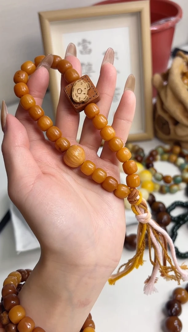 手串菩提根/象牙果沐h99干磨82年小老太橘红桶珠9*10mm手持
