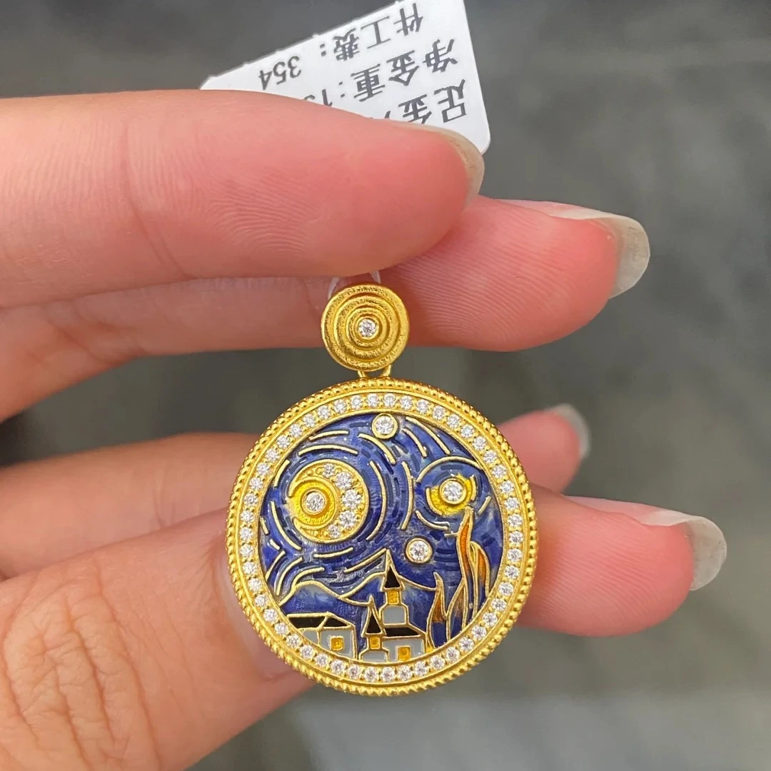 黄金梵高星空吊坠