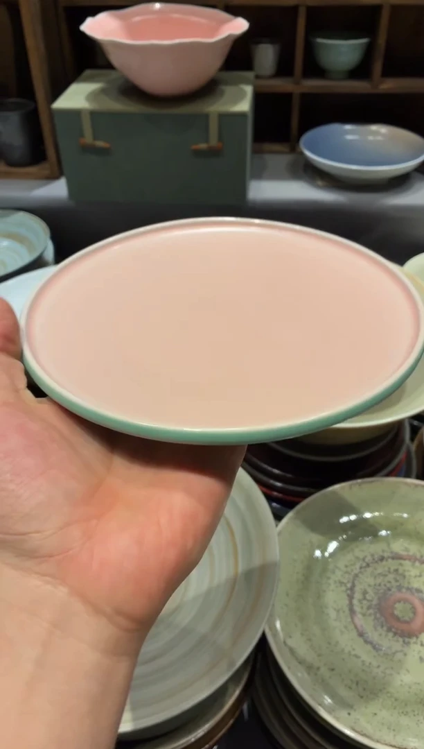 瓷片V*640 外青内粉直边盘1个