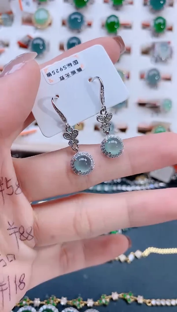 银S925镶嵌翡翠耳饰天然翡翠