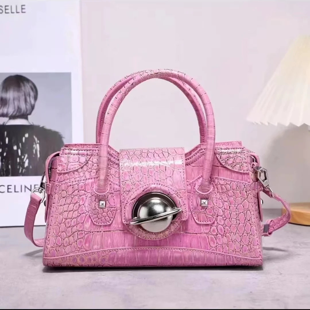 轻奢时尚女士牛皮单肩铂金包鳄鱼纹A801