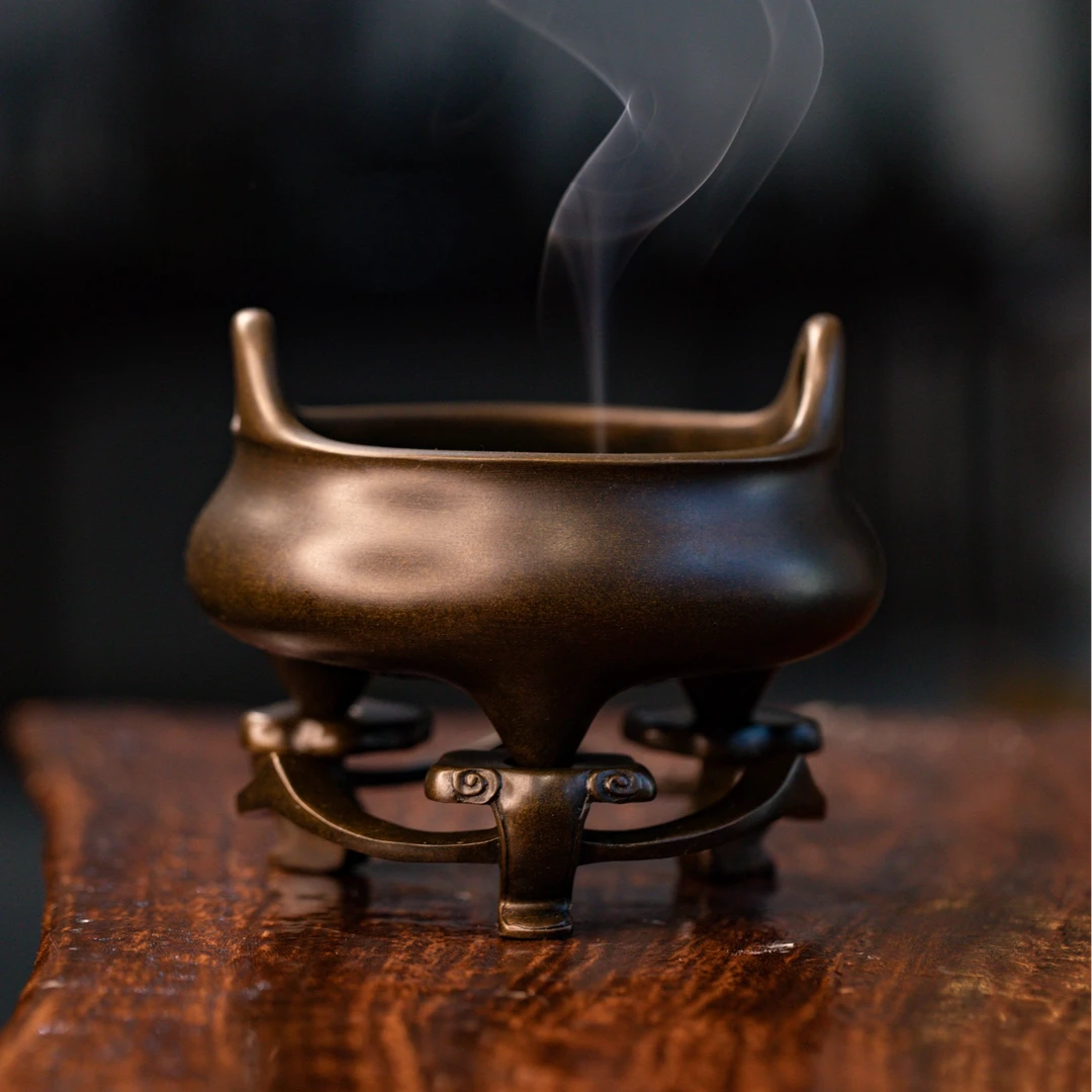 冠丞恭造【带座冲耳炉】纯铜香炉宣德炉熏香炉工艺品摆件