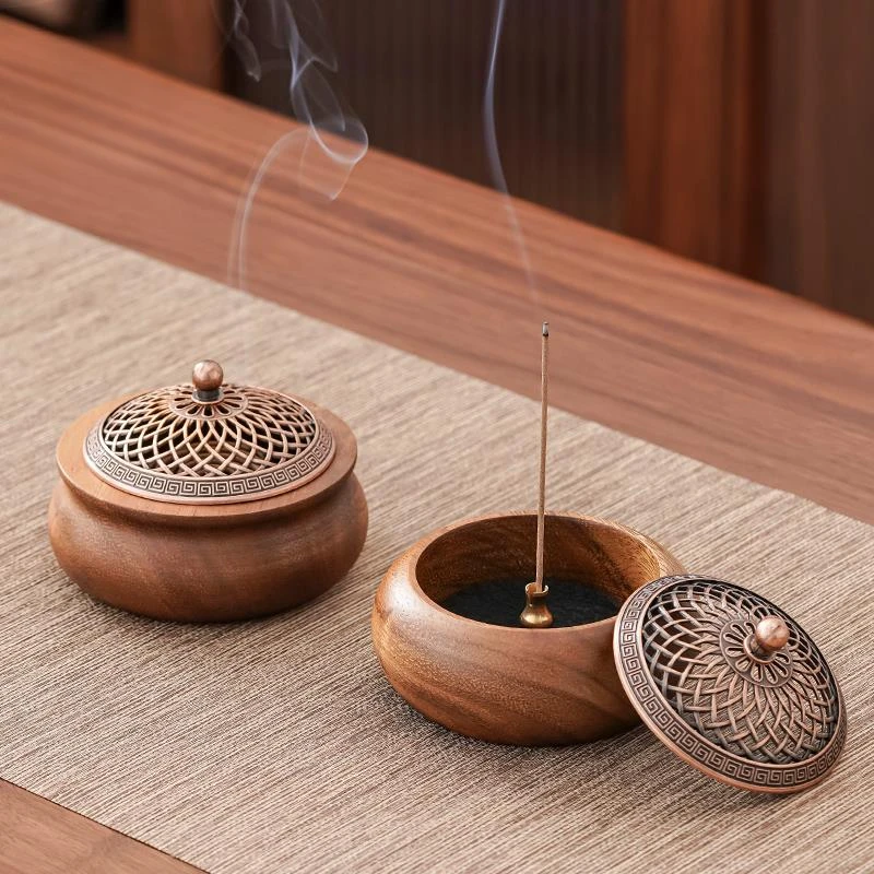物姿胡桃木实木香炉家用室内沉香茶道禅意香熏炉底座中式创意摆件