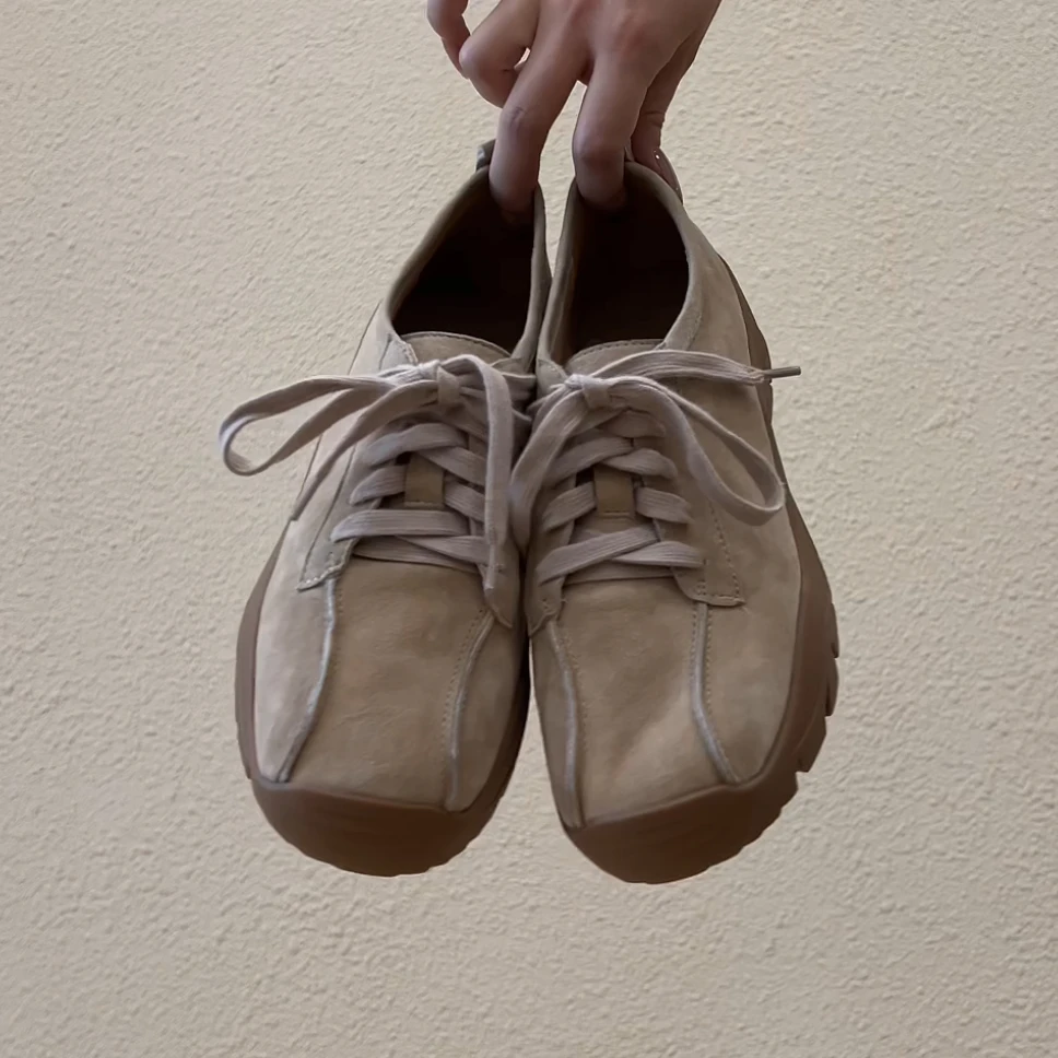 RubyL/5cm复古风休闲通勤系带百搭舒适圆头深口运动厚底单鞋女款