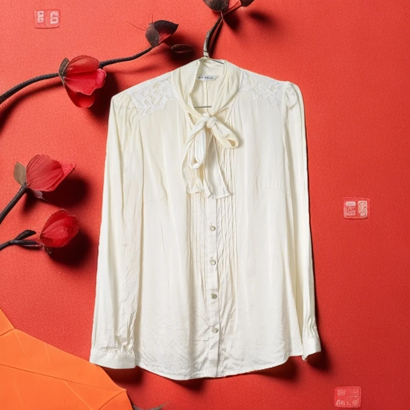 蓝色上衣真丝桑蚕丝衬衫碎花夏季衬衫袖印花宽松薄款立领女士2