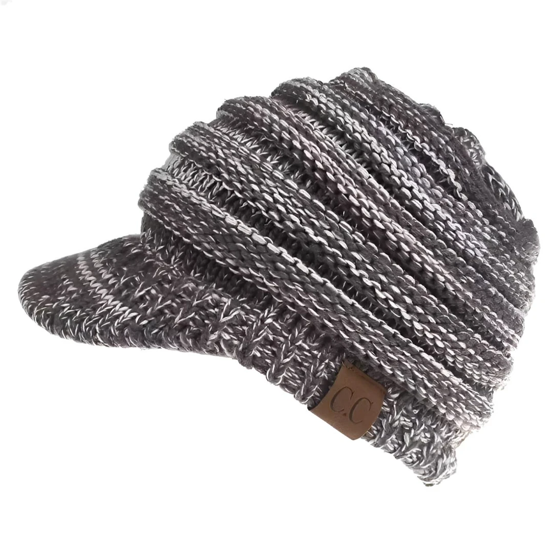 带帽檐堆帽韩系女显脸小秋冬季防寒保暖遮阳鸭舌针织毛线帽