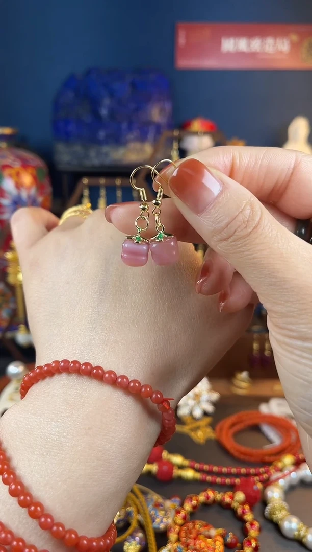 【闪购商品】玛瑙/玉髓耳钩银S925镀金镶嵌盐源玛瑙耳钩