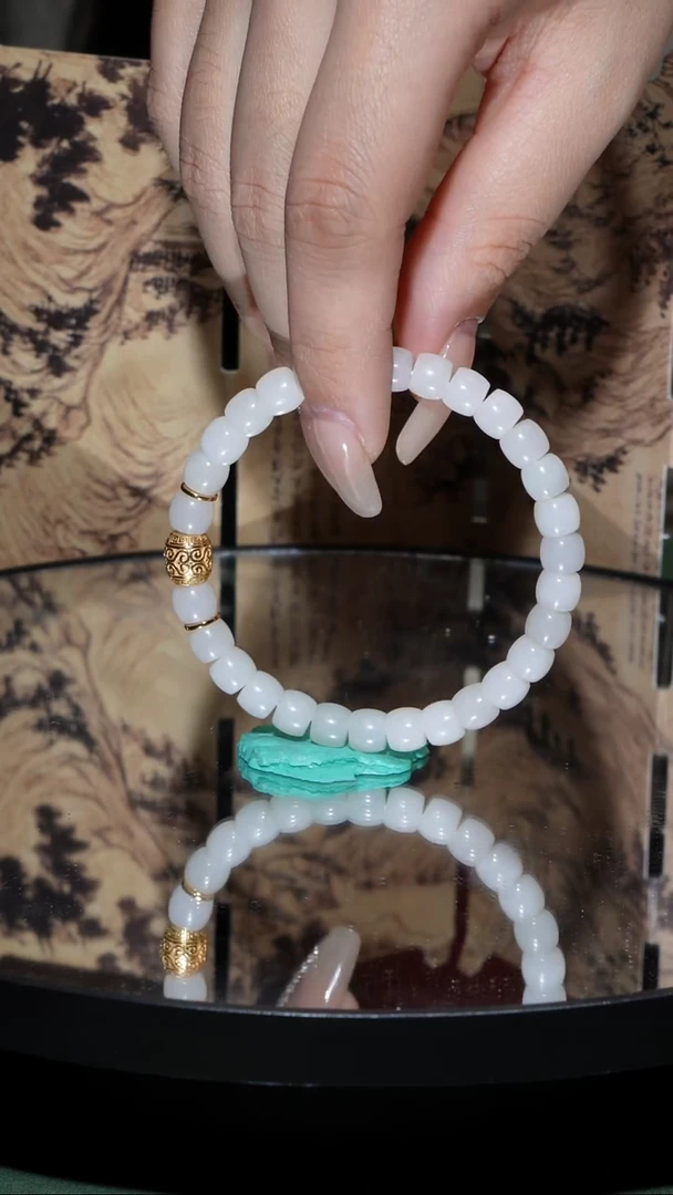 银S925镀金镶嵌和田玉挂件17.6克禅韵系列手串