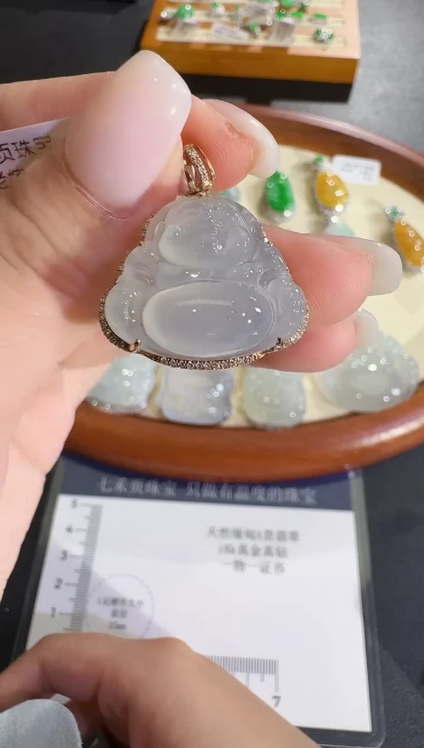 吊坠(不含链)18K金镶嵌翡翠【源头工厂】钻石镶嵌