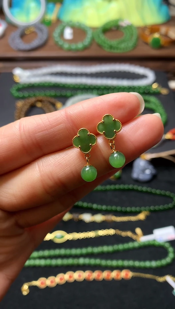 【闪购商品】和田玉耳饰银S925镶嵌耳钉